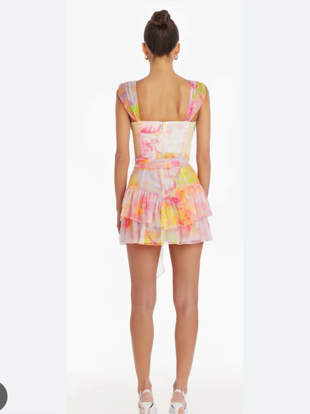 Amanda Uprichard Pink, Yellow & Cream Watercolor Ruffle Dress - Picture 3 of 7